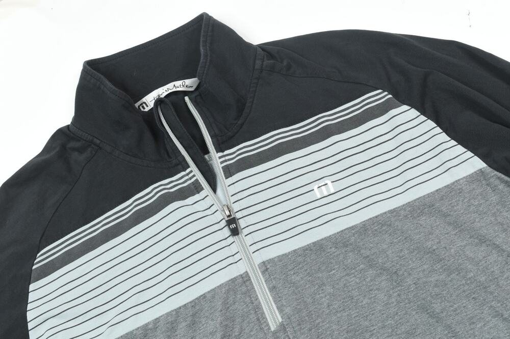 Travis Mathew 1/4 Zip Pullover Mens XL Gray Black Long Sleeve Stretch Golf